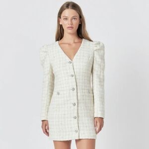PREMIUM long sleeve tweed mini dress